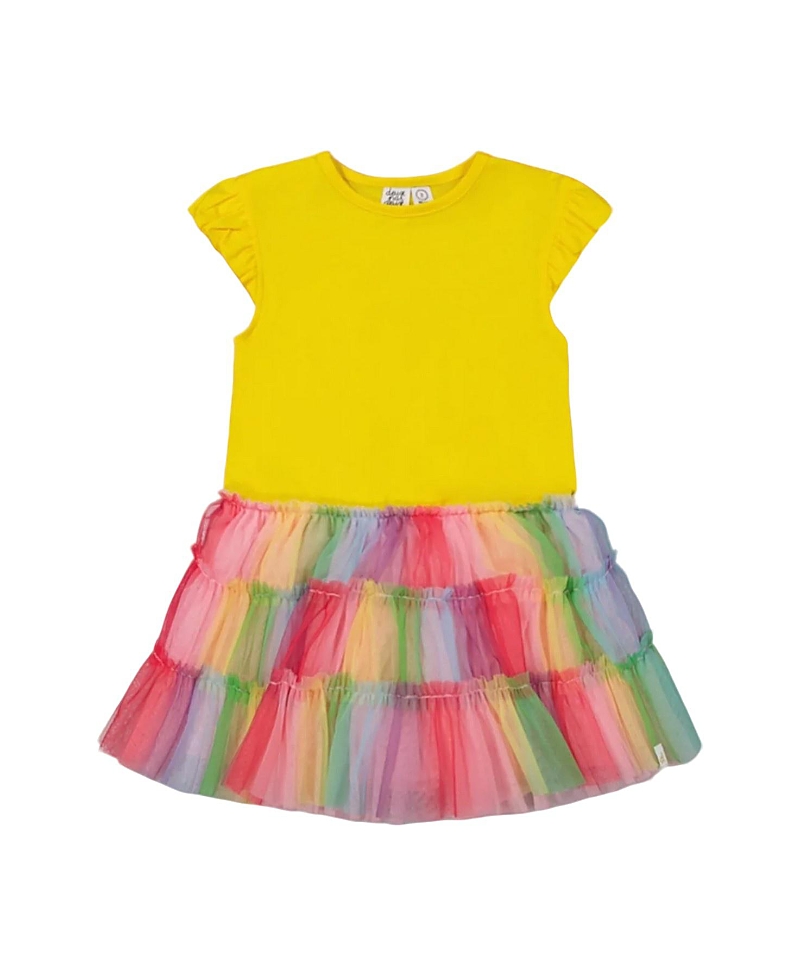 Deux Par Deux Girls' Short Sleeve Dress With Ruffle Tulle Skirt - Baby In Multicolored