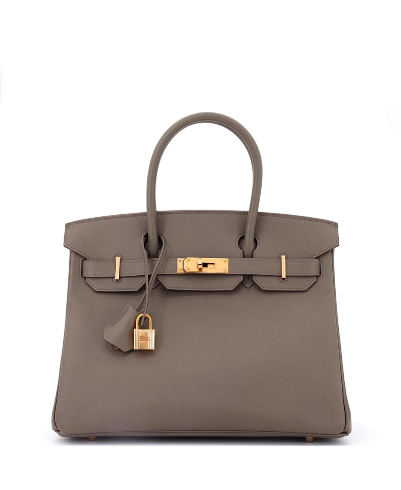 Pre-owned Pre-owned Hermes Hermes Birkin 30 Handbag Grey Epsom With Rose Gold Hardware In Etain
