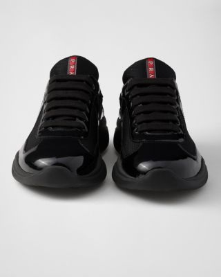 Men's Patent Leather and Technical Fabric America's Cup Sneakers in Black