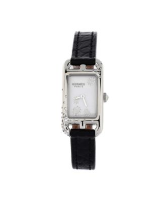Pre-Owned HERMÈS - Pre-Owned Hermes Nantucket Jete de Diamants Quartz Watch in Stainless Steel and Alligator with Diamonds 17mm