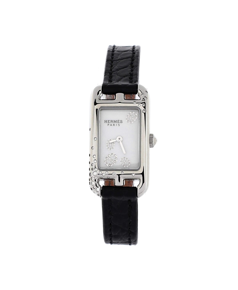 Pre-owned Pre-owned Hermes Hermes Nantucket Jete De Diamants Quartz Watch In Stainless Steel And Alligator With Diamo In Dial Color: White