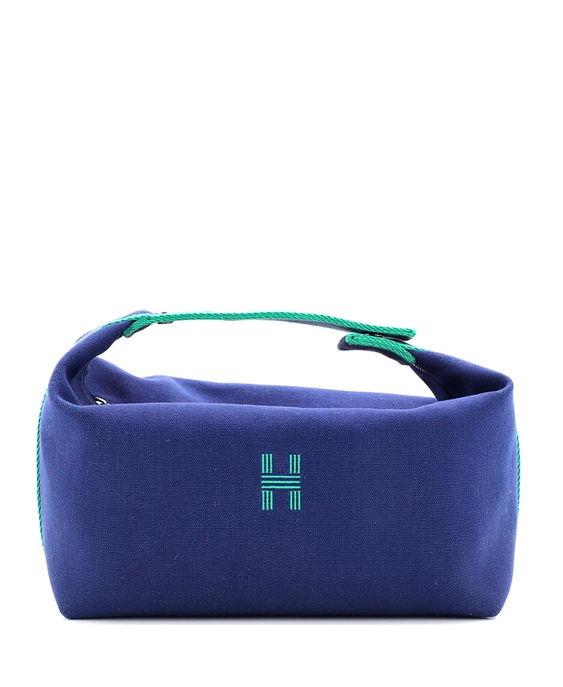 Pre-owned Pre-owned Hermes Hermes Gm Bride-a-brac Travel Case Toile In Blue/ Blue/ Green
