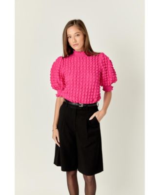 Women's Textured Mock Neck Short Sleeve Blouse