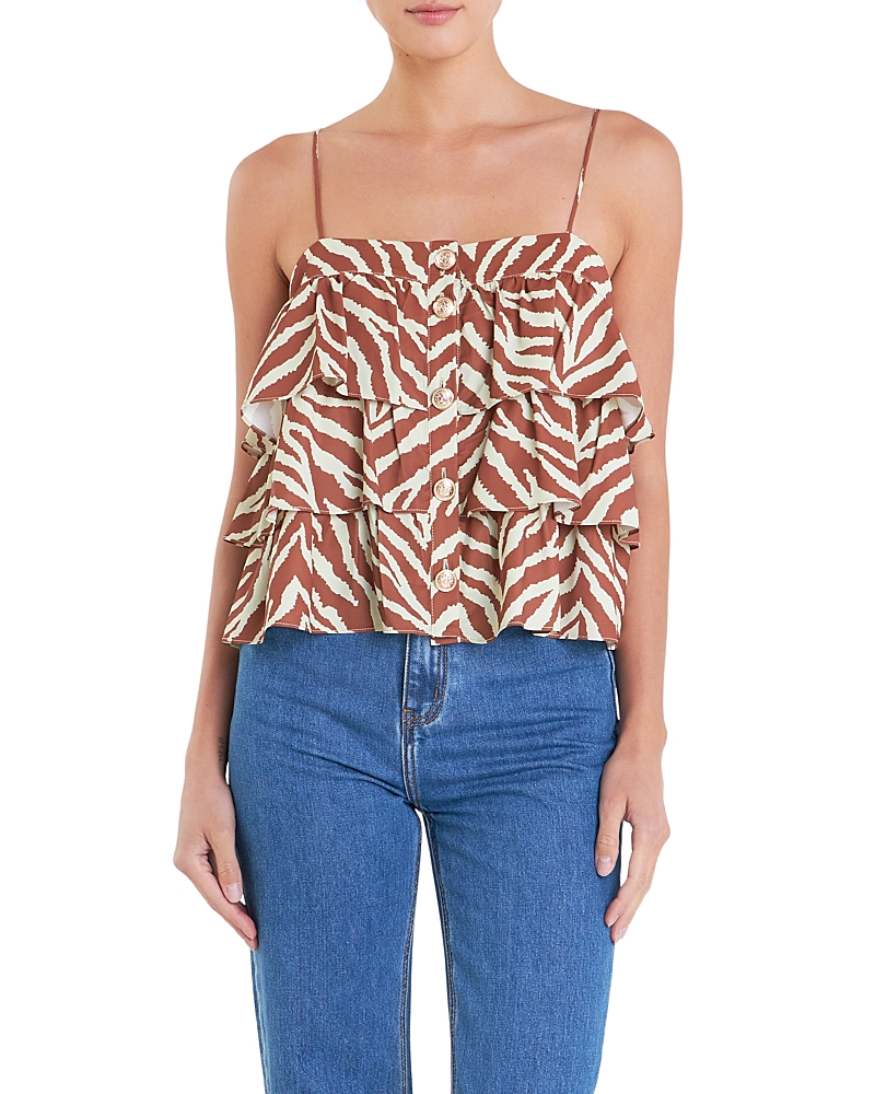 ENGLISH FACTORY WOMEN'S ZEBRA PRINT SLEEVELESS TOP