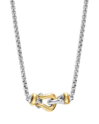 David Yurman - Petite Buckle Necklace in Sterling Silver with 14K Yellow Gold, 16.3mm