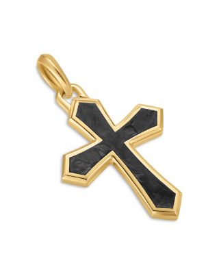 David Yurman - Cross Amulet in 18K Yellow Gold with Forged Carbon, 28mm