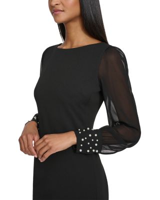 Scuba Crepe Chiffon Sleeve Sheath Dress