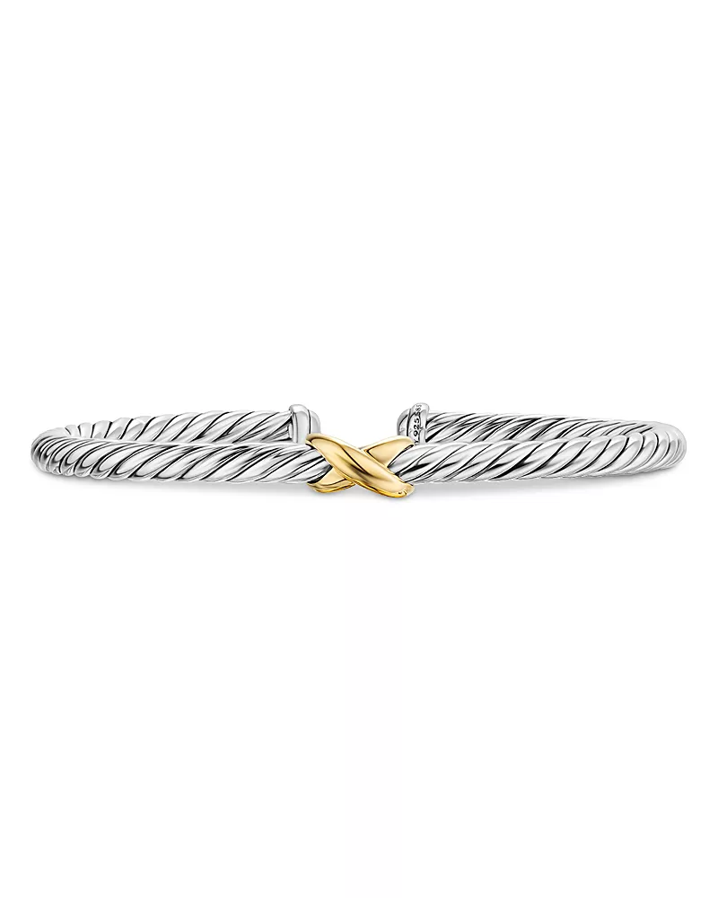 David Yurman Cable Flex X Station Bracelet in Sterling Silver with 14K Yellow Gold, 4mm