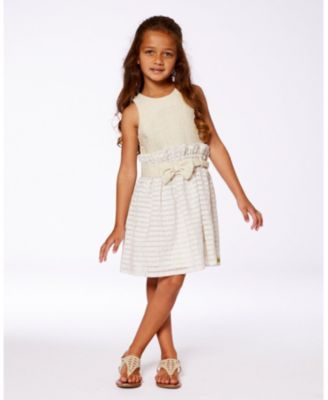  Girls' Bi-Material Belted Dress - Little Kid