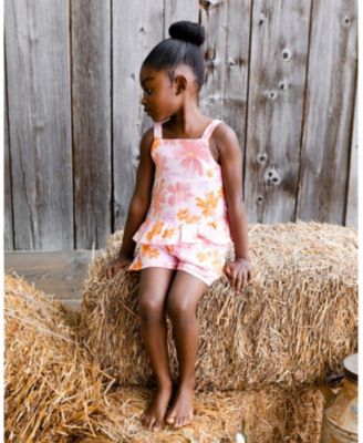 Girls' Printed Tank Top and Short Muslin Set with Frills - Little Kid