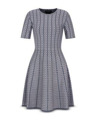 Geo Pattern Jacquard Jersey Knit A Line Dress