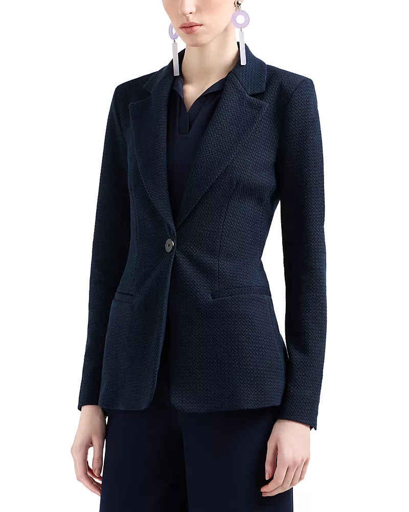 Emporio Armani Textured Jacquard Jersey Knit Blazer Jacket