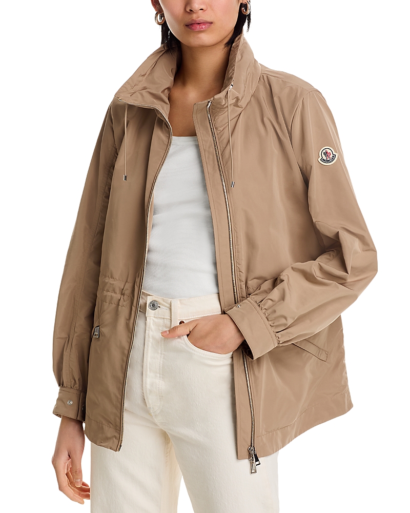 Shop Moncler Enet Cinched Waist Parka In Beige