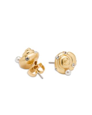 Beachside Imitation Pearl & Cubic Zirconia Shell Stud Earrings