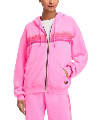 Aviator Nation - Rainbow-Stripe Hoodie in Neon Pink - Exclusive