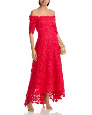 3D Flower Lace Off Shoulder High Low Gown