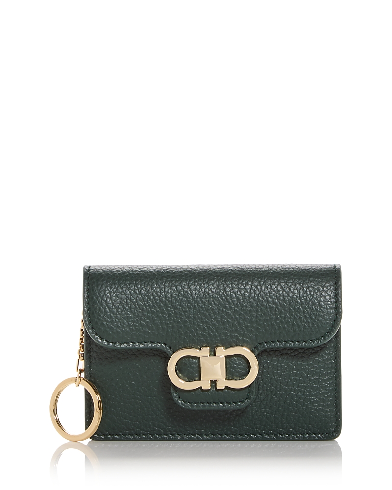 Ferragamo Gancini Leather Card Case In Green