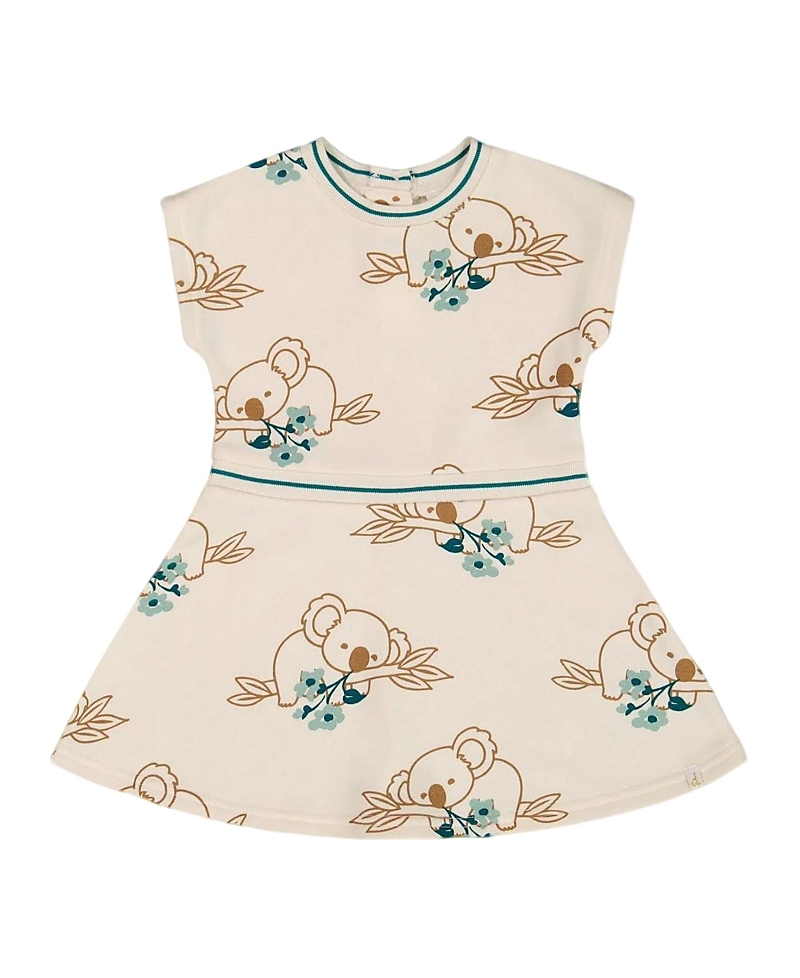 Deux Par Deux Girls' Printed French Terry Dress - Baby In Off-white And Koala