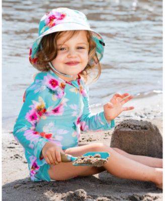 Girls' Printed One-Piece Rashguard with Frills - Little Kid