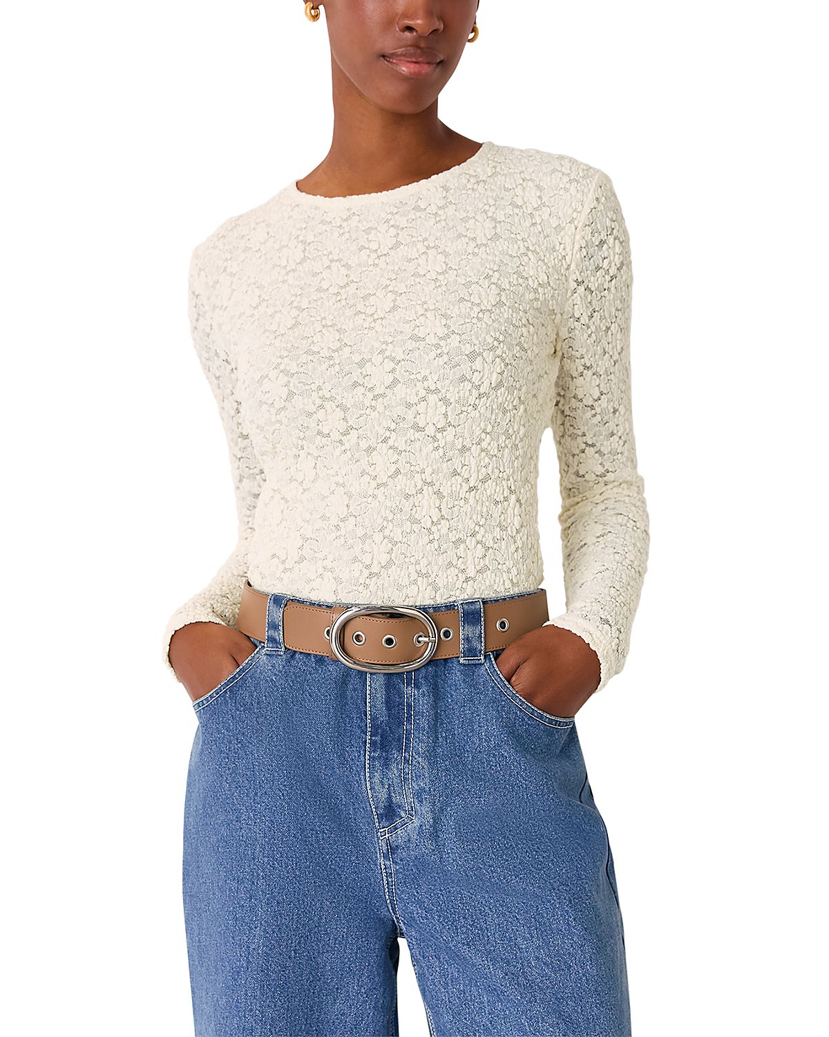Whistles Jersey Lace Long Sleeve Top