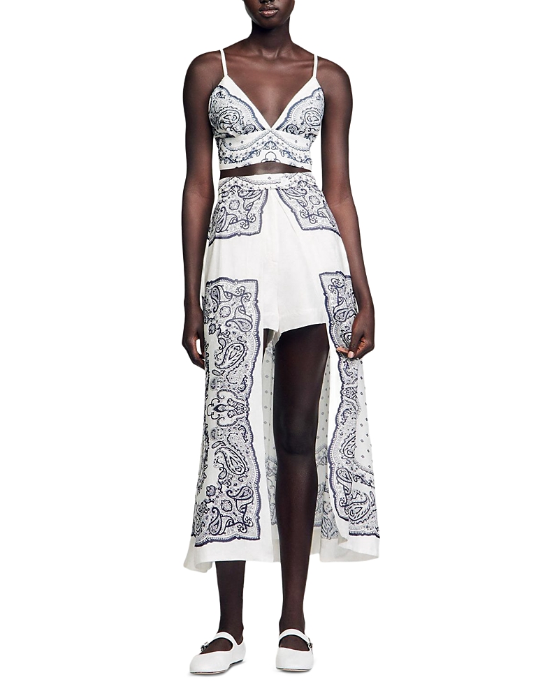 Sandro Printed Skirt-overlay Shorts In White