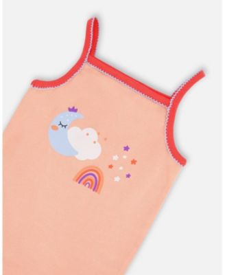 Girls' Organic Cotton Tank Top and Shorts Pajama Set Rainbow on Light Coral - Big Kid