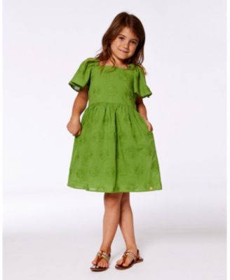  Girls' Frill Sleeve Dress with Embroidery - Big Kid