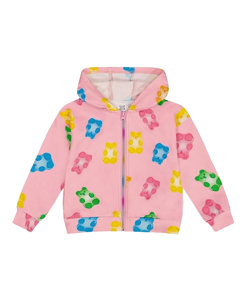 Deux Par Deux Little Girl's Printed French Terry Hoodie Cardigan Pink Multicolored Gummies