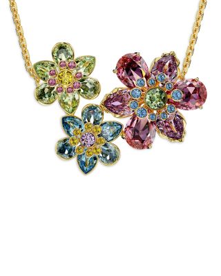 Idyllia Mixed Crystal Flower Trio Pendant Necklace, 16.5"-19.25"