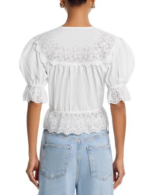 Eyelet Puff Sleeve Tie Top