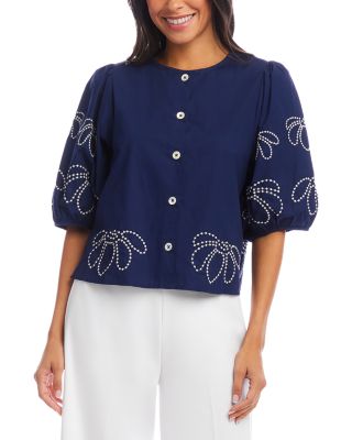 Embroidered Puff Sleeve Shirt