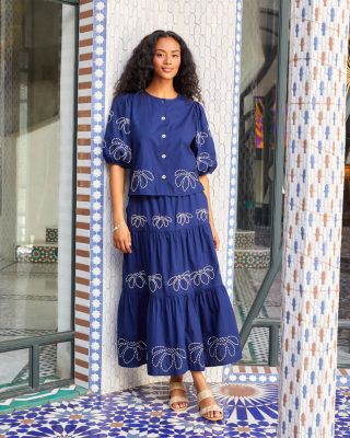 Embroidered Tiered Midi Skirt