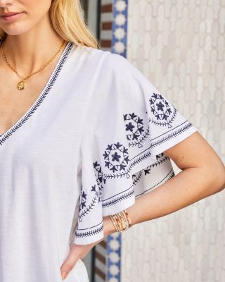 Embroidered Flutter Sleeve Top