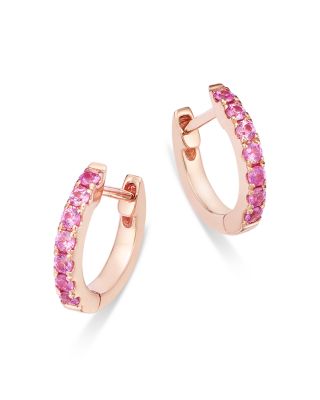 Pink Sapphire Huggie Hoop Earrings in 14K Rose Gold
