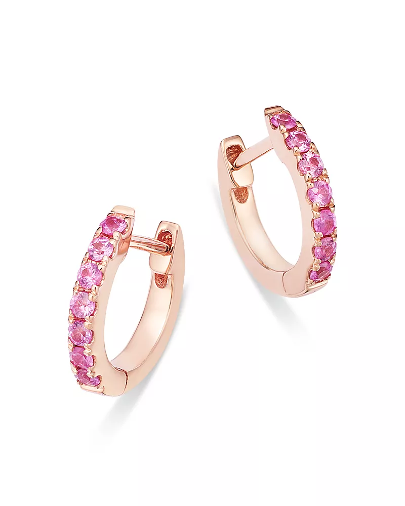 Bloomingdale's Fine Collection Pink Sapphire Huggie Hoop Earrings in 14K Rose Gold