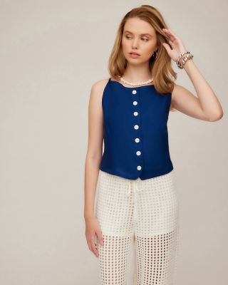 Elis Sleeveless Button Up Linen Top