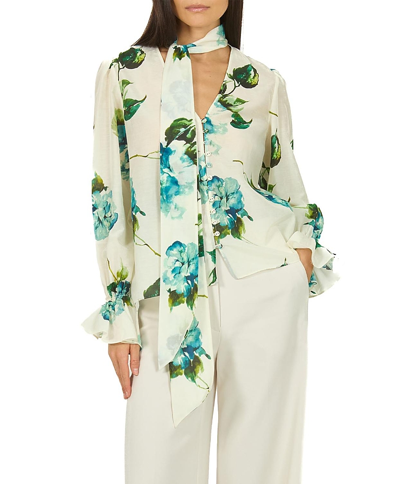 Secret Mission Eliana Blouse In Watercolor Blue Floral