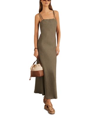 【海外限定】REISSドレス☆Roxanne Linen Double-Strap Slip Dre Buy Reiss Khaki Roxanne Linen Double-Strap Slip Dress from
