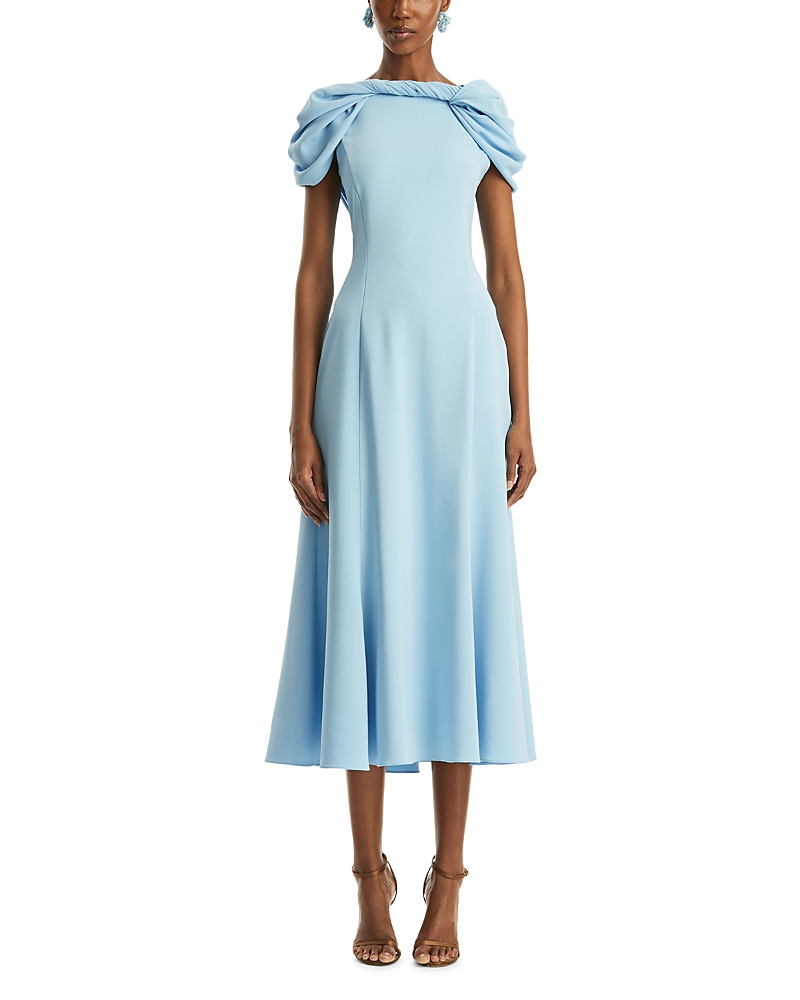 Oscar de la Renta Cap Sleeve Twist Neck Draped Cocktail Dress