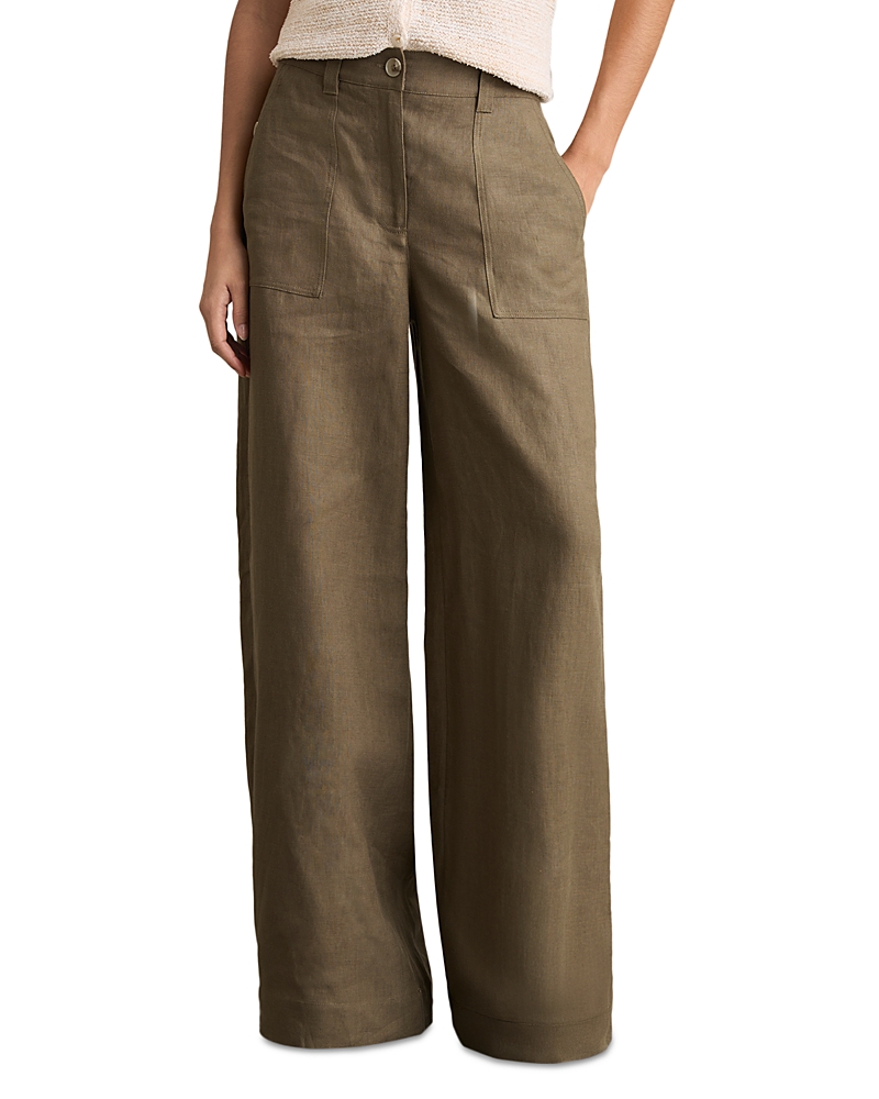 Shop Reiss Ashby Linen Wide Leg Pants In Khaki