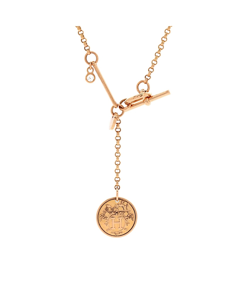 Pre-owned Pre-owned Hermes Hermes Small Ex-libris Pendant Necklace 18k Rose Gold With Diamond