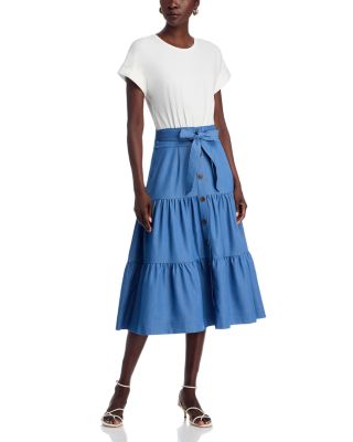 T Tahari - Mixed Media Tiered Dress