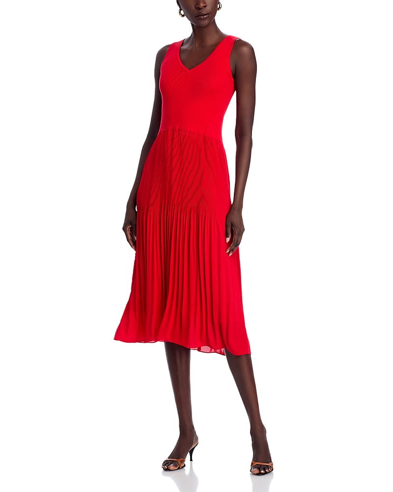 T Tahari Pleated Midi Dress In Apple Red
