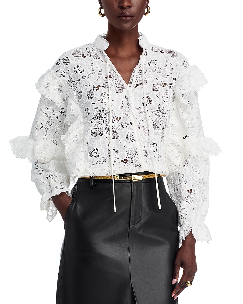 Nancy Yang Ruffle Trim Lace Blouse