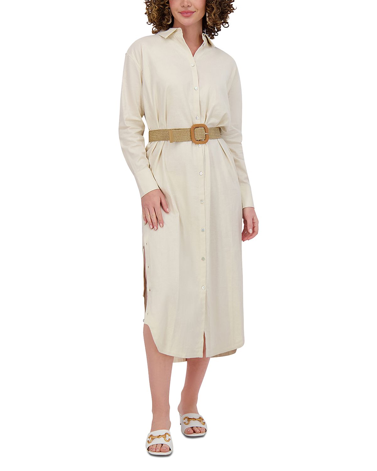 Point Linen Blend Shirt Dress