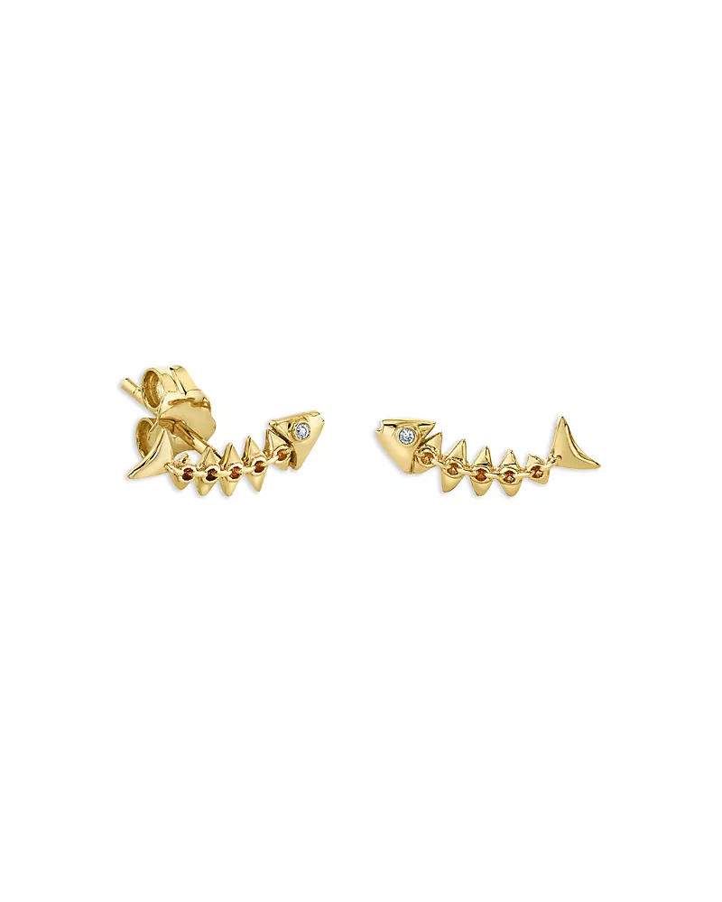 Sydney Evan 14K Yellow Gold Diamond Accent Fishbone Stud Earrings