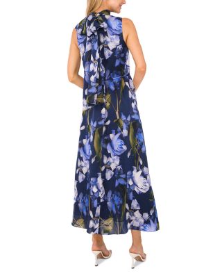 Printed Bow Tie Sleeveless Maxi Dress