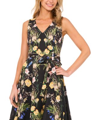 Floral Tie Neck Sleeveless Maxi Dress