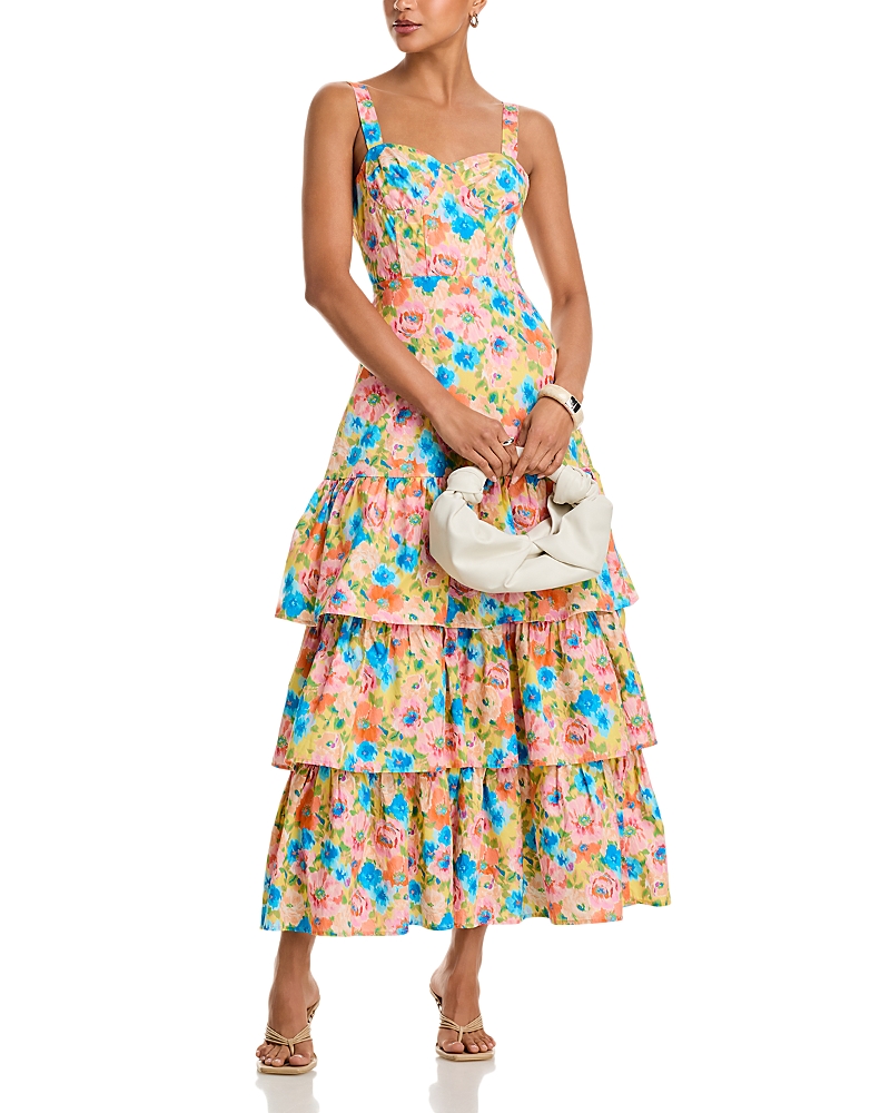 AQUA BLURRED FLORAL DRESS - EXCLUSIVE