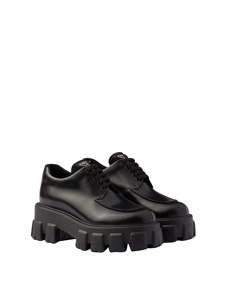 Prada Monolith Lace-up Loafers 55 In Black
